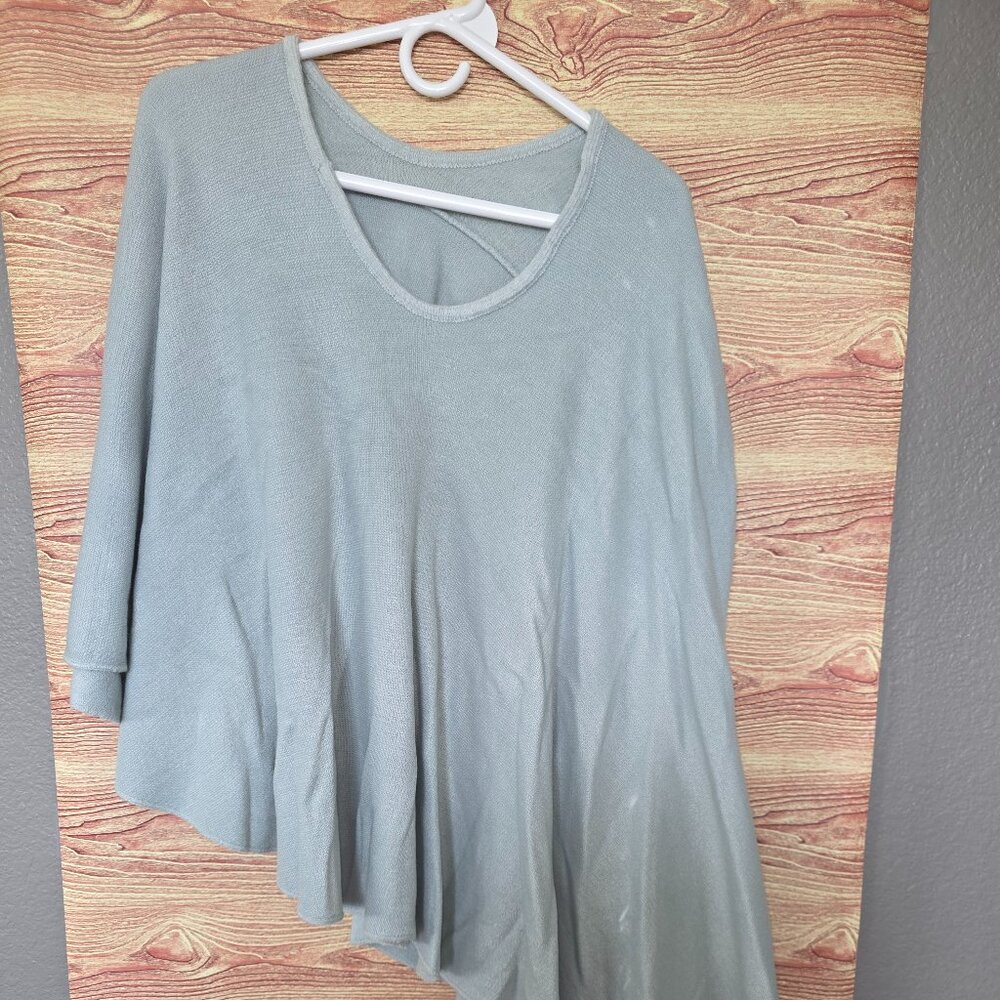 LOOK by M Asymmetrical Knit Poncho Top – Light Green